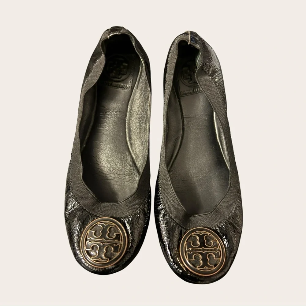 Tory Burch Caroline Black Patent Ballet Flat Shoes size 7.5